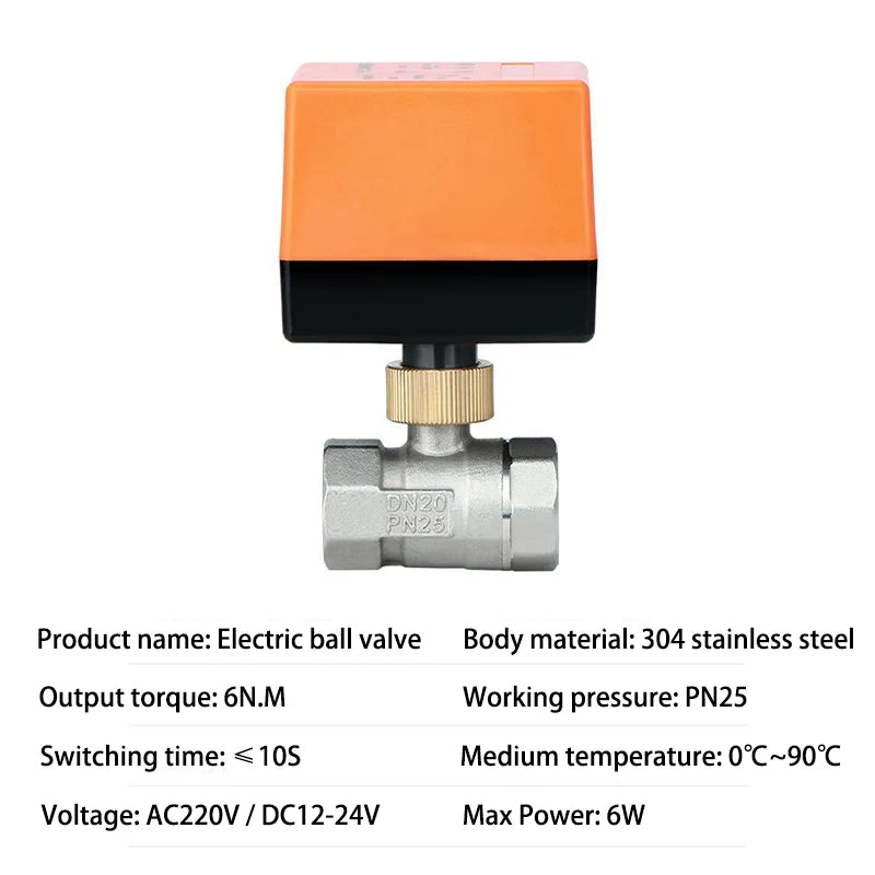 AC220V DC12V-24V Electric Thread Stainless Steel Ball Valve 2-control 3-wire Solenoid Water Valve Actuator, DN15/20/25/32/40/50