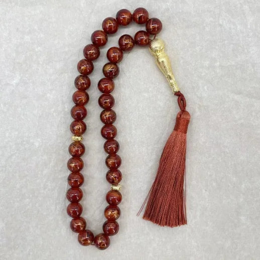 33 Beads 10mm Textured Glass Tasbih, Multicolor Arabic Prayer Beads for Muslim Worship, Handmade Ramadan Gift for Friends