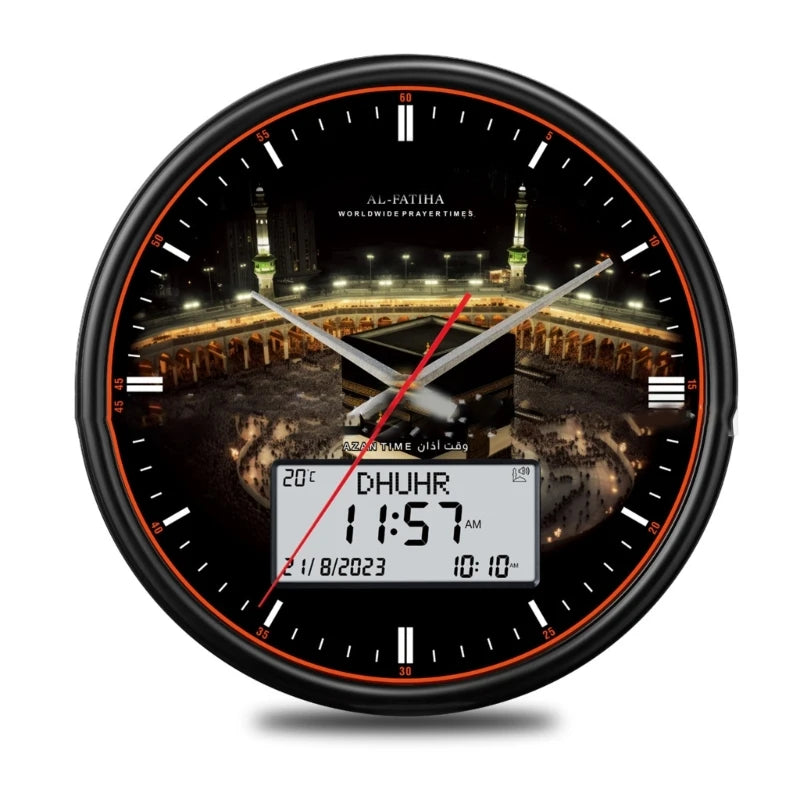 Contemporary Wall Clock Round Azan Clock 13inch Screen with Smooth Operation N0HC