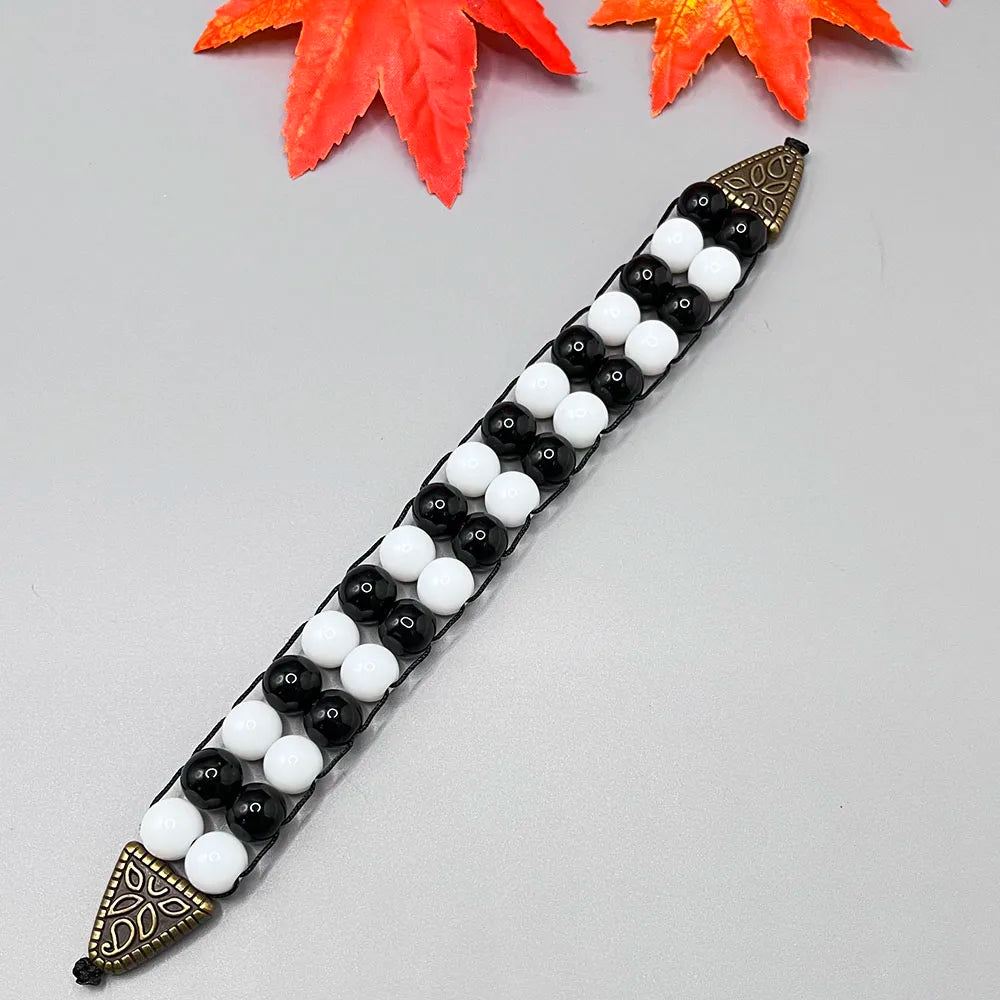 NJ11 New Rosary Men Glass Black White Beads Alloy Flip Muslim Islamic Prayer Bracelets Meditation Transforming Fate Jewelry Gift