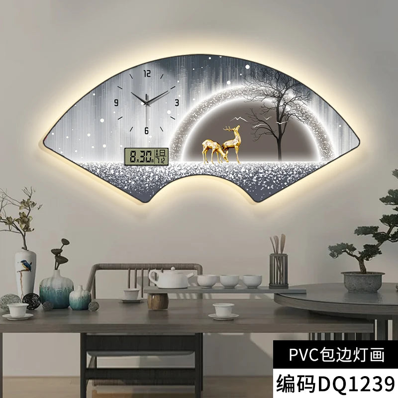 Fan-shaped Perpetual Calendar Electronic Clock Simple Wall Clock Living Room Dining Room Decoration Lamp Picture Clock