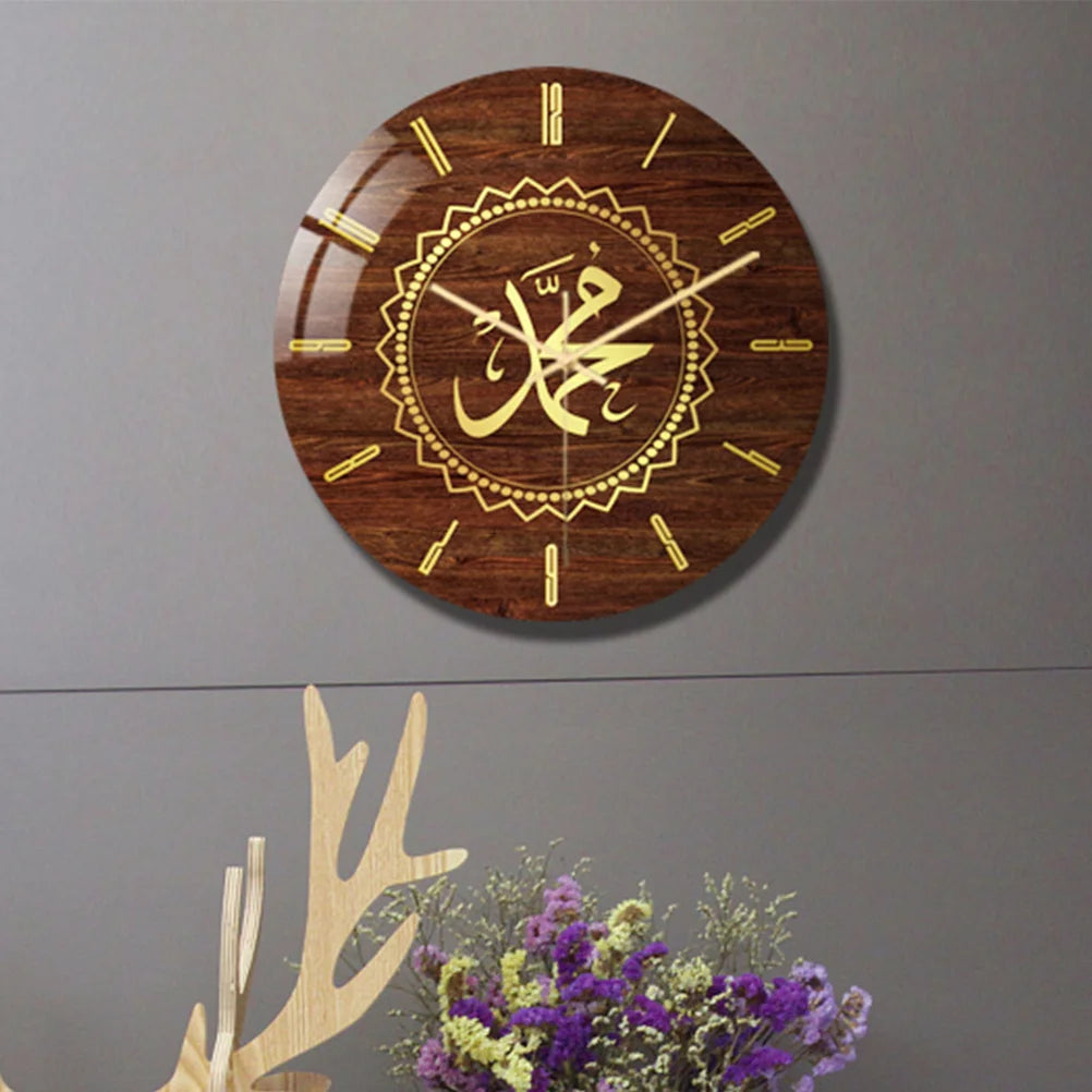 Muslim Ramadan Eid Pattern Wall Clock Rustic Round Design Silent Sweep Home Bedroom Living Room Accurate Timekeeping