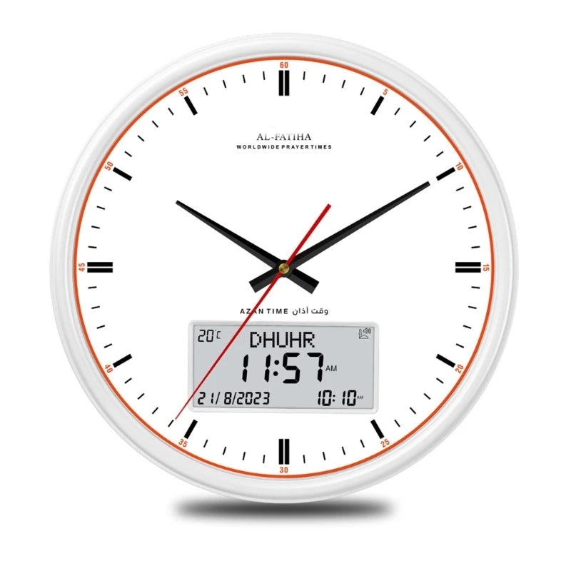 Contemporary Wall Clock Round Azan Clock 13inch Screen with Smooth Operation N0HC