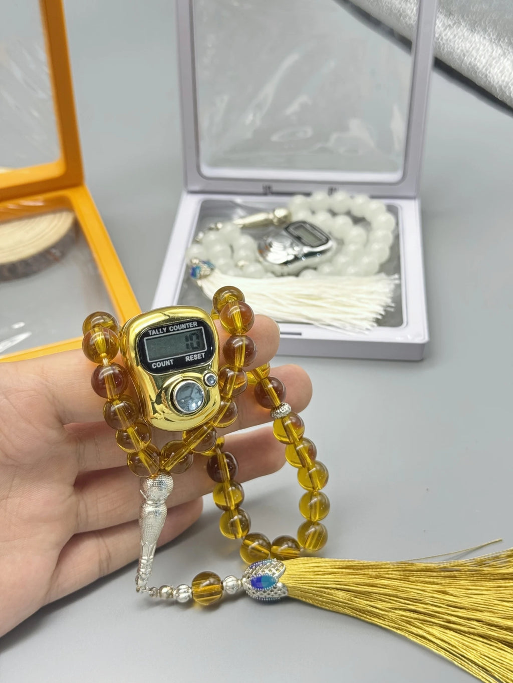 1PC 33 Beads Misbaha Counter Set - Golden/Silver Prayer Beads with Transparent Gift Box | Tasbih Dhikr Counter for Muslim