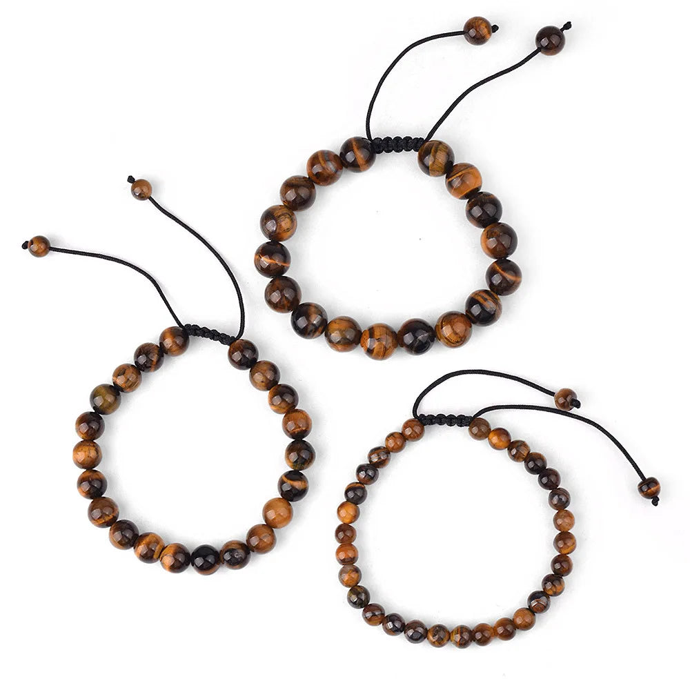 6mm 8mm 10mm Natural Stone Bracelet, Tiger Eye Agate Lava Bead Unisex Adjustable Handwoven Boho Jewelry Gift for Men Women