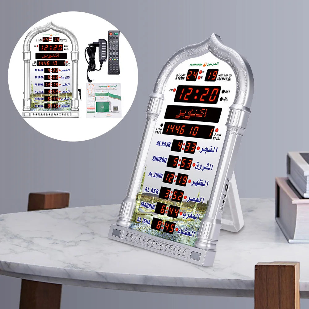 12V Azan Mosque Prayer Clock Islamic Mosque Azan Calendar Muslim Prayer Wall Clock Alarm Ramadan Home Decor Remote Control