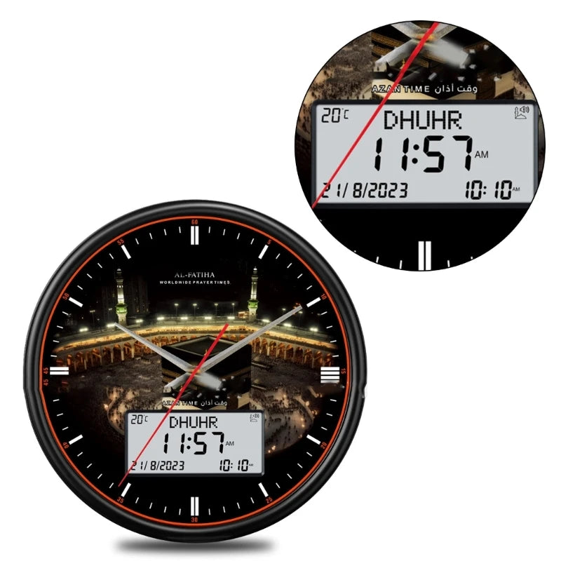 Contemporary Wall Clock Round Azan Clock 13inch Screen with Smooth Operation N0HC