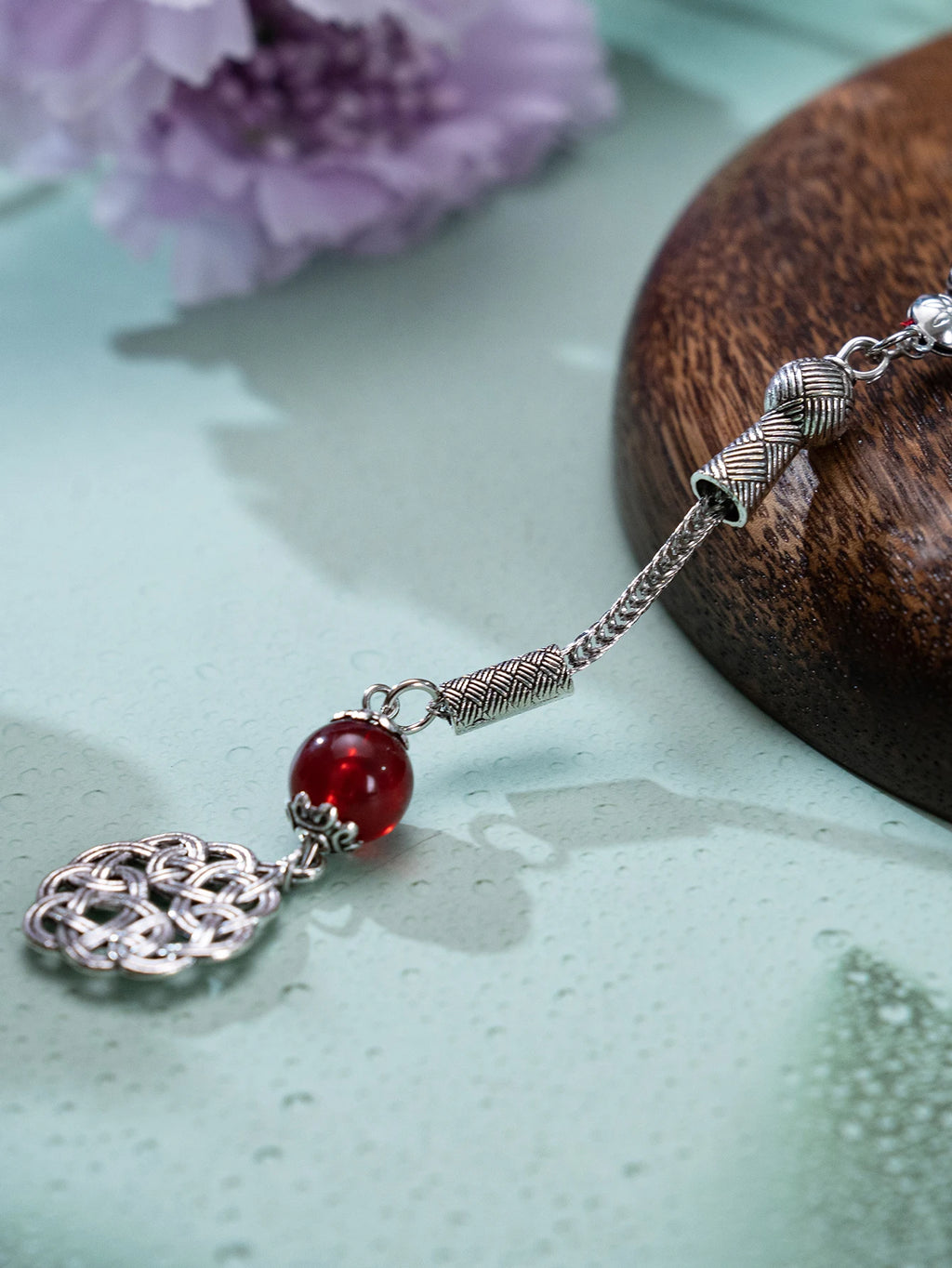 1 Islamic prayer counting bracelet | 45 acrylic beads | Rotatable silver Arabic pattern pendant | Unisex prayer tool