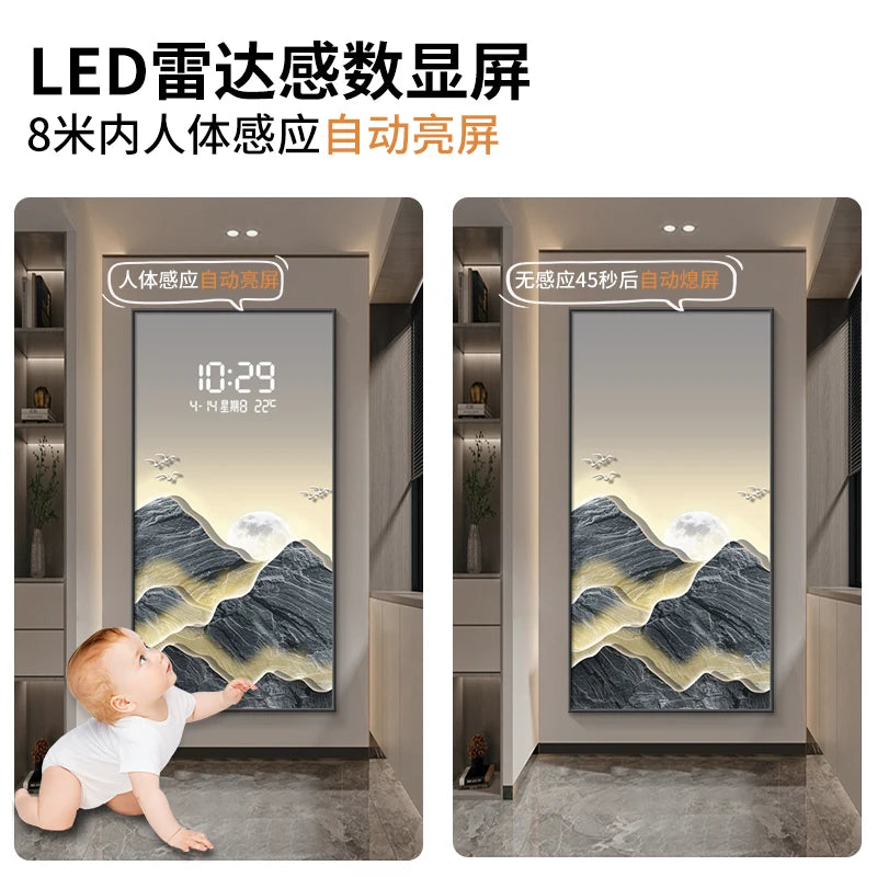 Home Decor LED Lights Digital Display Wall Clock Living Room Wall Decoration Hanging Painting Digital Electronic Clock