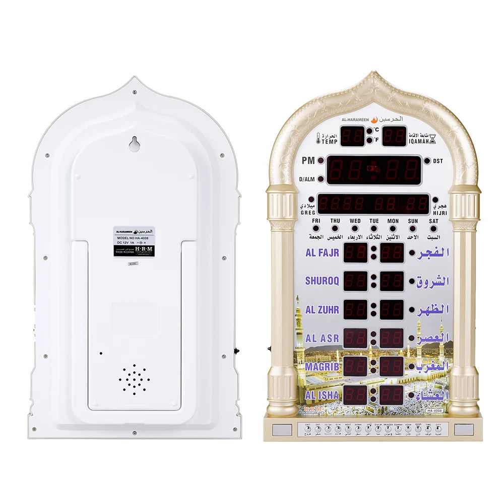 12V Azan Mosque Prayer Clock Islamic Mosque Azan Calendar Muslim Prayer Wall Clock Alarm Ramadan Home Decor Remote Control