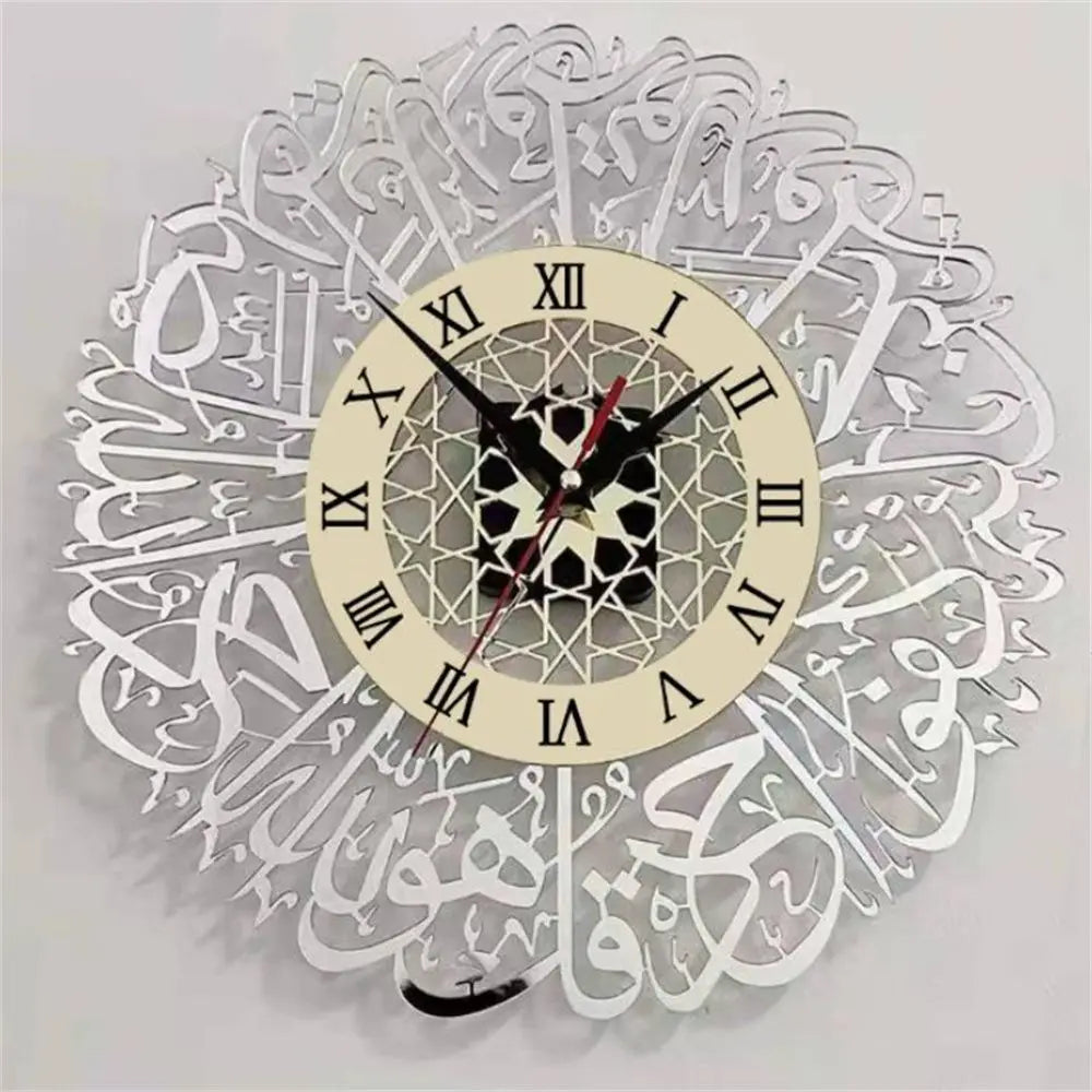 Acrylic Mirror Islamic Quartz Wall Clock  Wall Decor Pendulum Muslim Art Calligraphy Living Room Decor Home Decoration