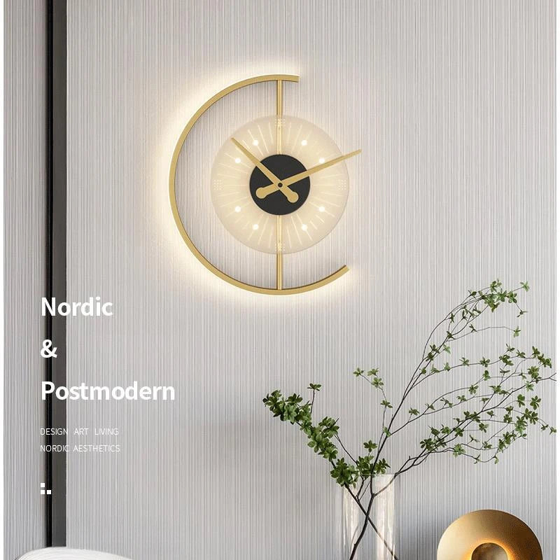 SANDYHA Nordic Clock Wall Lamp Living Room Background Wall Bedroom Headboard Light Modern Minimalist Decorative Lighting Fixture