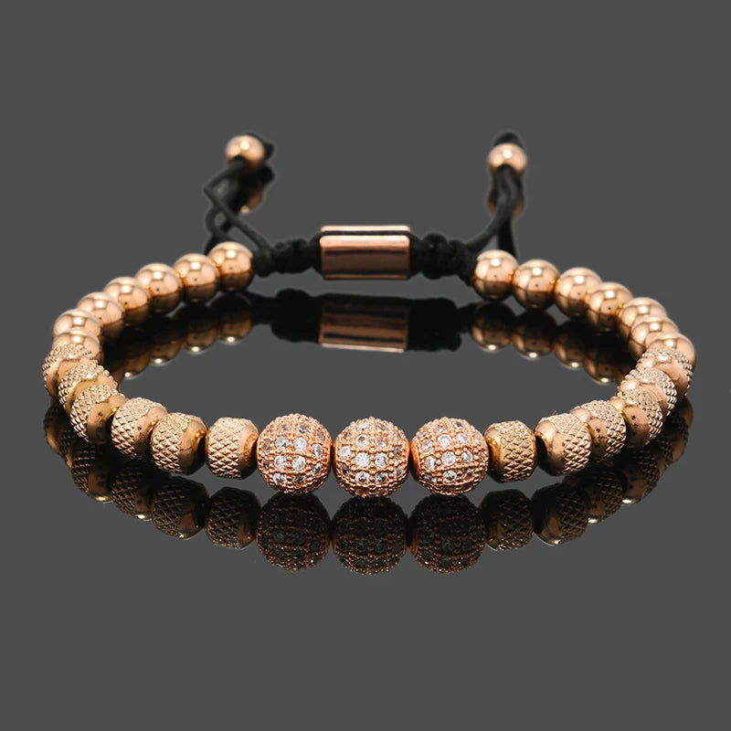 Luxury Royal Golden CZ Ball Man Bracelet Stainless Steel Beads Hand Jewelry Boy Gift