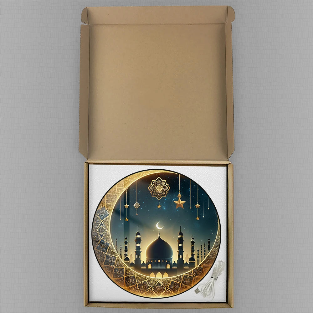 Gold Crescent Moon LED Digital Wall Clock with Timer Date Temperature Islamic Mosque Eid Mubarak Home Decor Electric Wall Clock