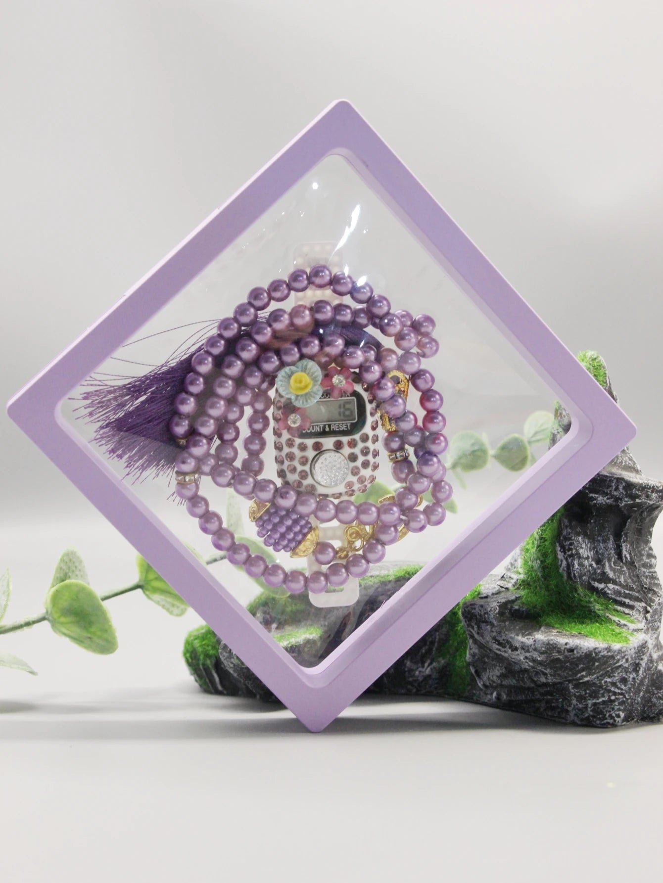 7 Colors Islamic Prayer Counter + 99 Beads Crystal Tasbih Set | Bow/Flower/Insect Random | Transparent Gift Box