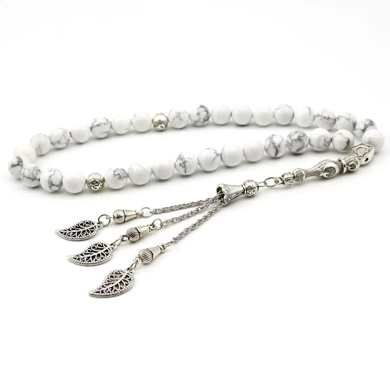 33 Tasbih Beads White turquoise 8 mm Oval Natural  Stone  Muslim Bracelets Prayer Beads Islamic Misbaha