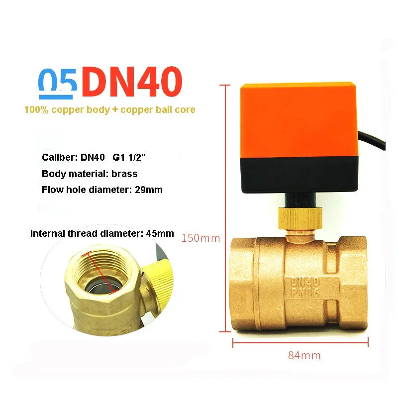 AC220V DC12V 24V Brass Electric Thread Ball Valve DN15 DN20 DN25 DN32 DN40 2-way 3-wire Solenoid Water Valve with Actuator
