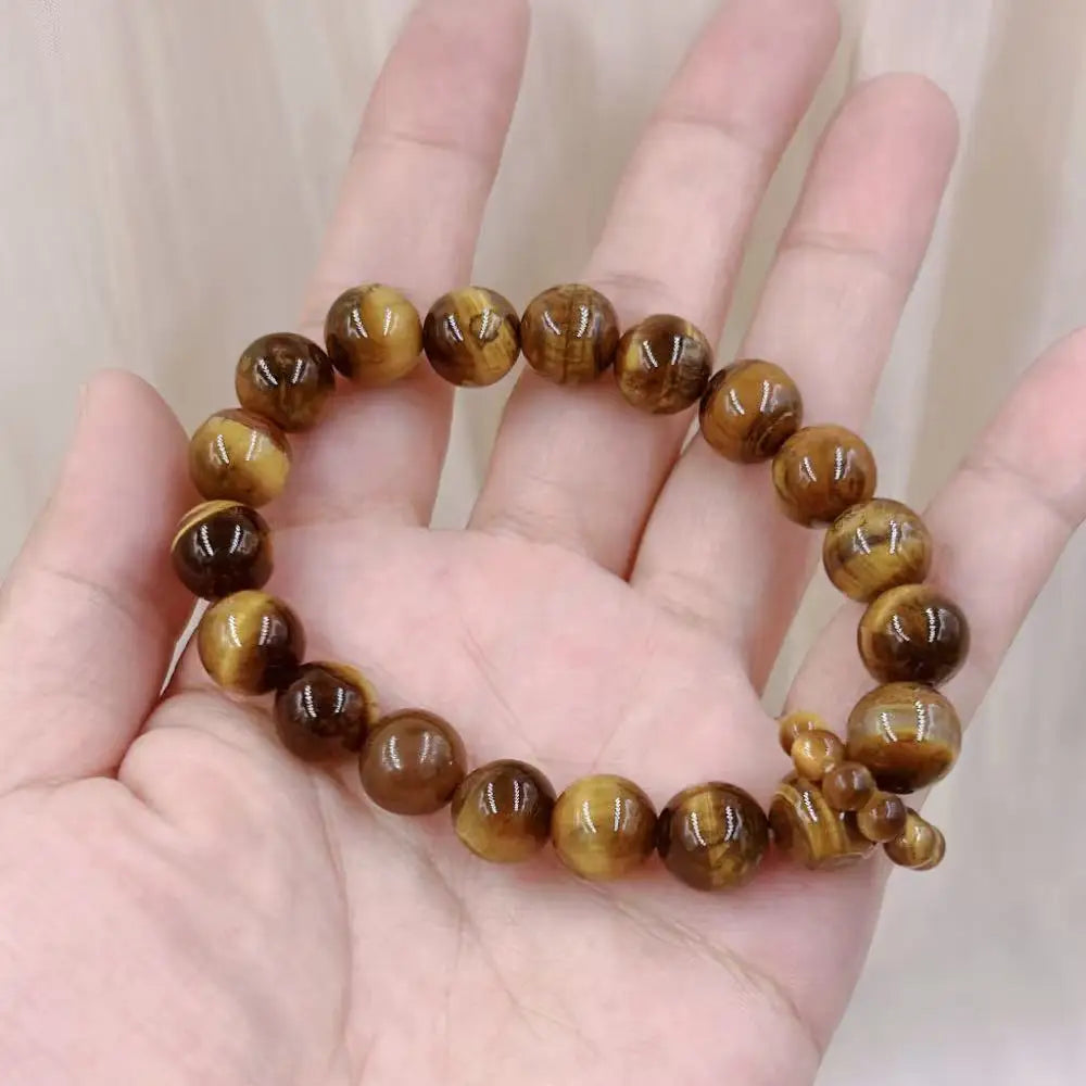 10mm New Style Ring in Ring Energy Yellow Tiger Eye Men Round Natural Gemstone Beads Jewelry Elastic Bracelet 7-8"