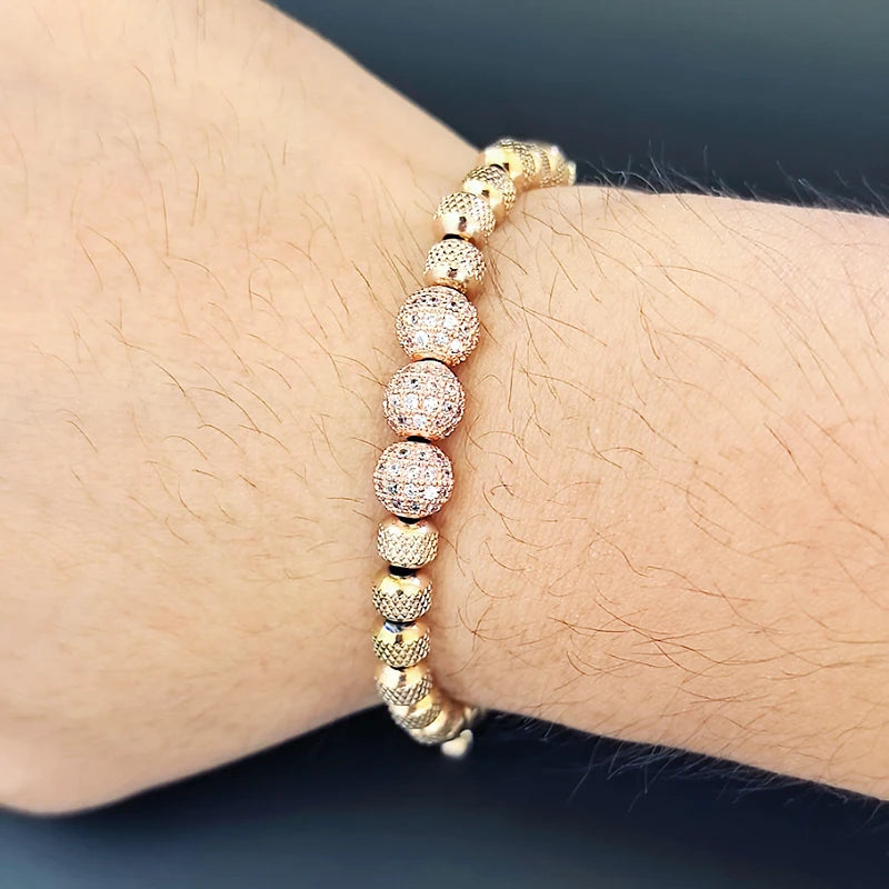 Luxury Royal Golden CZ Ball Man Bracelet Stainless Steel Beads Hand Jewelry Boy Gift
