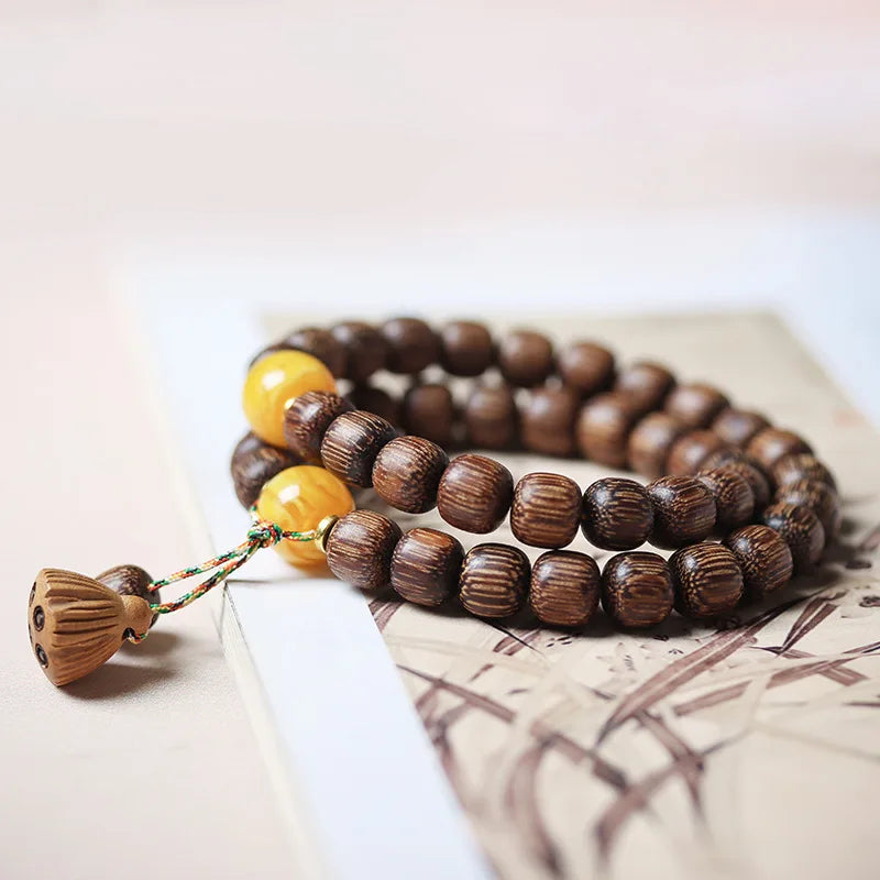 Vietnamese Nha Trang White Kynam Agarwood Bracelet Old-Style Beads Double-Circle Sinkable Rosary With Natural Fragrance Unisex