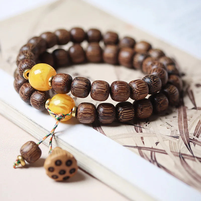 Vietnamese Nha Trang White Kynam Agarwood Bracelet Old-Style Beads Double-Circle Sinkable Rosary With Natural Fragrance Unisex