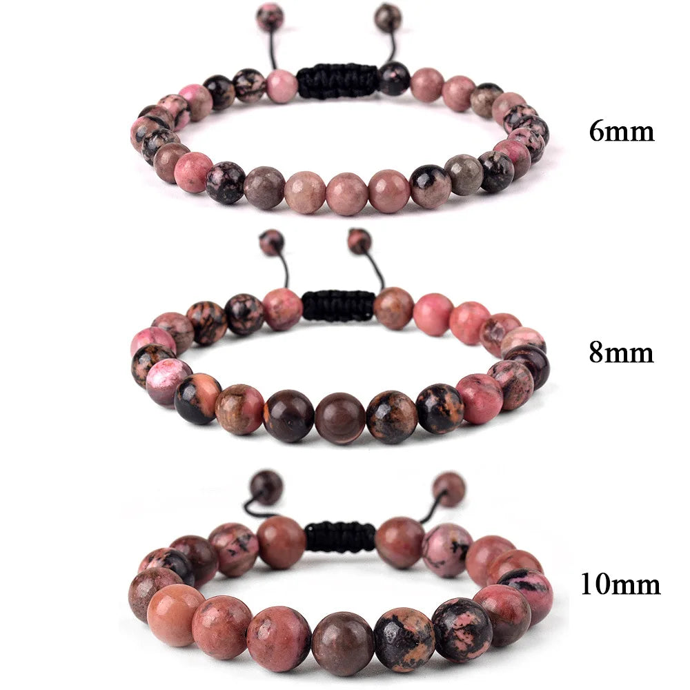 6mm 8mm 10mm Natural Stone Bracelet, Tiger Eye Agate Lava Bead Unisex Adjustable Handwoven Boho Jewelry Gift for Men Women