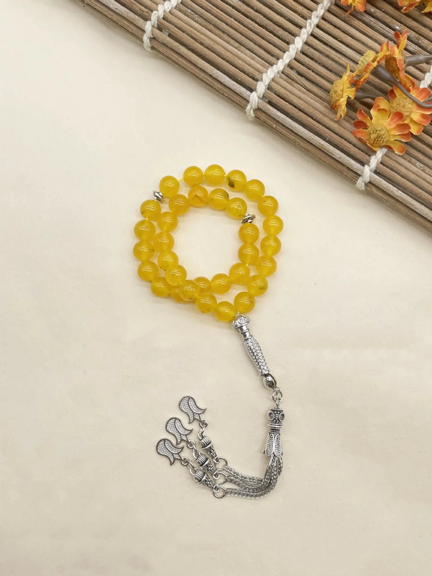 6pcs Natural Stone Beads Islamic Tasbih 8mm 33 Beads Misbaha Sebha Rosary Bracelet Muslim Men Women Meditation Prayer Jewelry