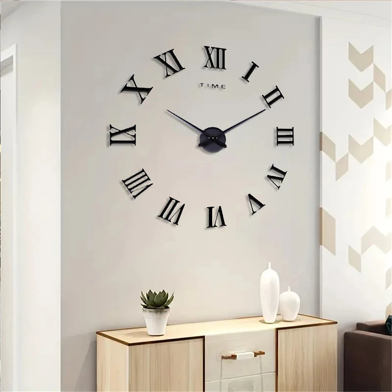 Roman numerals DIY wall clock 3D large wall decoration sticker frameless wall clock decoration living room