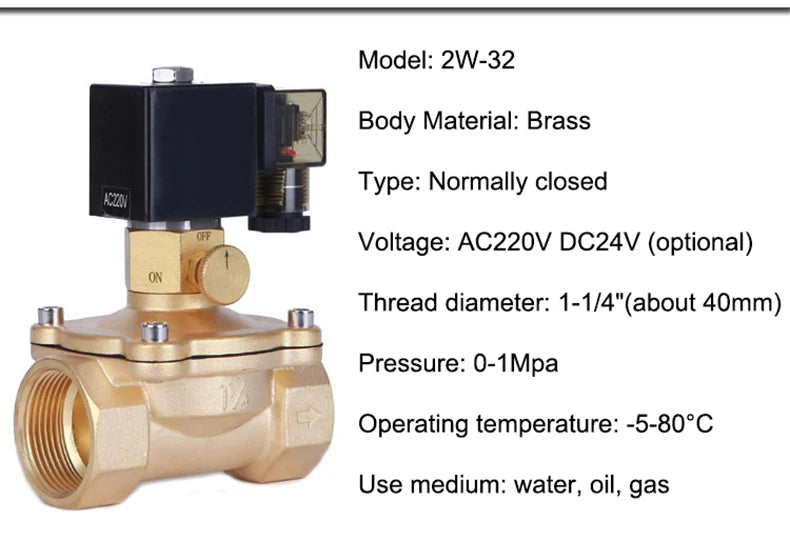1/2" 3/4" 1" 1-1/4" 1-1/2" 2" Brass Electric Solenoid Valve With Manual Emergency Switch AC220V DC24V For Water Oil Air