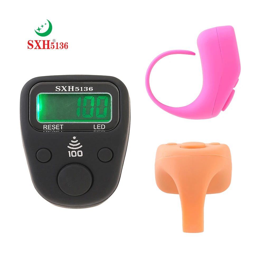 SXH5136 New Model LCD Finger Ring Tally Counter with 100 Beep Sound & LED Light Pray Tasbeeh Zikr Ring Muslim Digital Tasbih