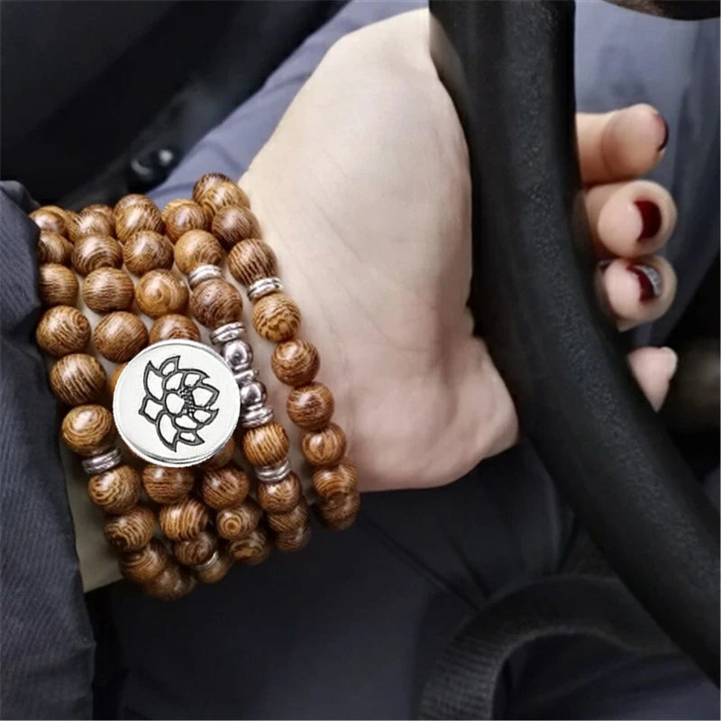Wood Multi-layer Prayer Beads Bracelet Charm Meditation Yoga Rosary Lucky Wooden Bracelet For Women Men Jewelry Drop shipping