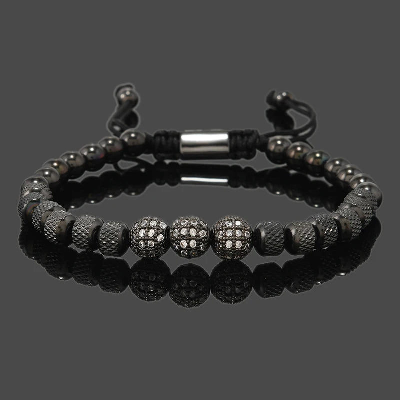 Luxury Royal Golden CZ Ball Man Bracelet Stainless Steel Beads Hand Jewelry Boy Gift