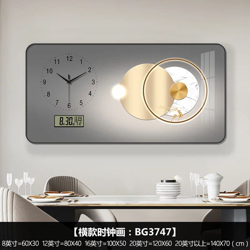 Nordic Light Luxury Clock Wall Clock Living Room and Restaurant Decoration Painting Light and Shadow Elk Perpetual Calendar