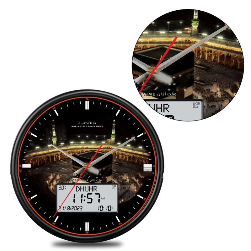 Contemporary Wall Clock Round Azan Clock 13inch Screen with Smooth Operation N0HC