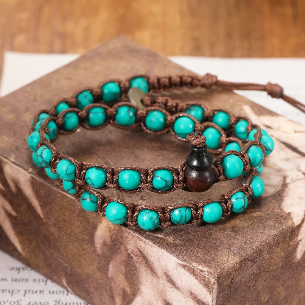 6mm Buddhist Natural Stone Beads Sandalwood Buddha Meditation Rosary Bracelet Women's Men's Gourd Beads Multi-Circle Bracelet