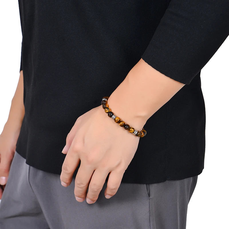 8mm Natural Stone Lapis Lazuli Beaded Bracelet Adjustable Stainless Steel Chain Bracelet for Men Women Handmade Jewelry Gifts