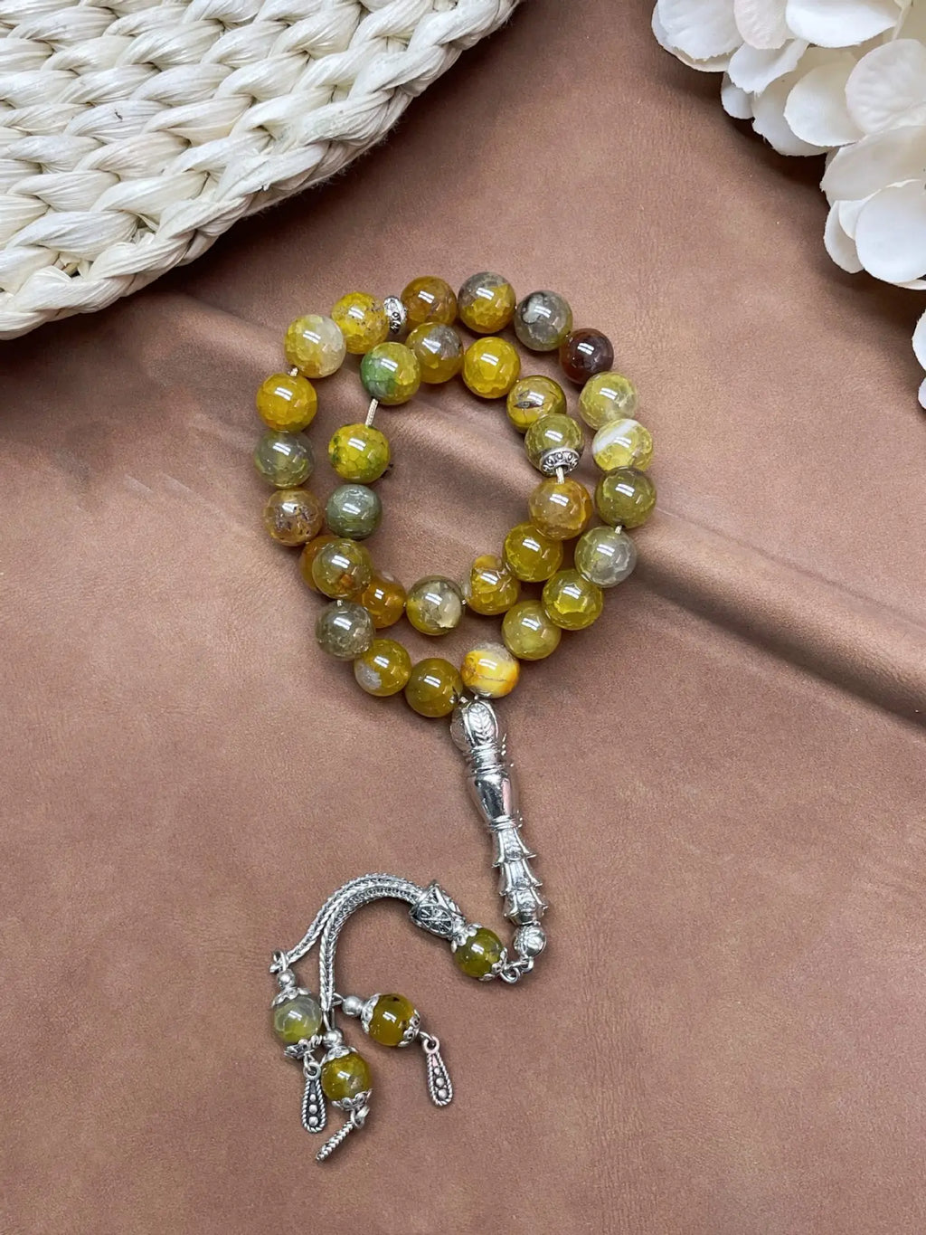 11pcs Islamic 33 Beads Glass Tasbih Arabic Prayer Misbaha Sebha Bracelet Hand Chain Muslim Rosary Jewelry for Men Women Gift