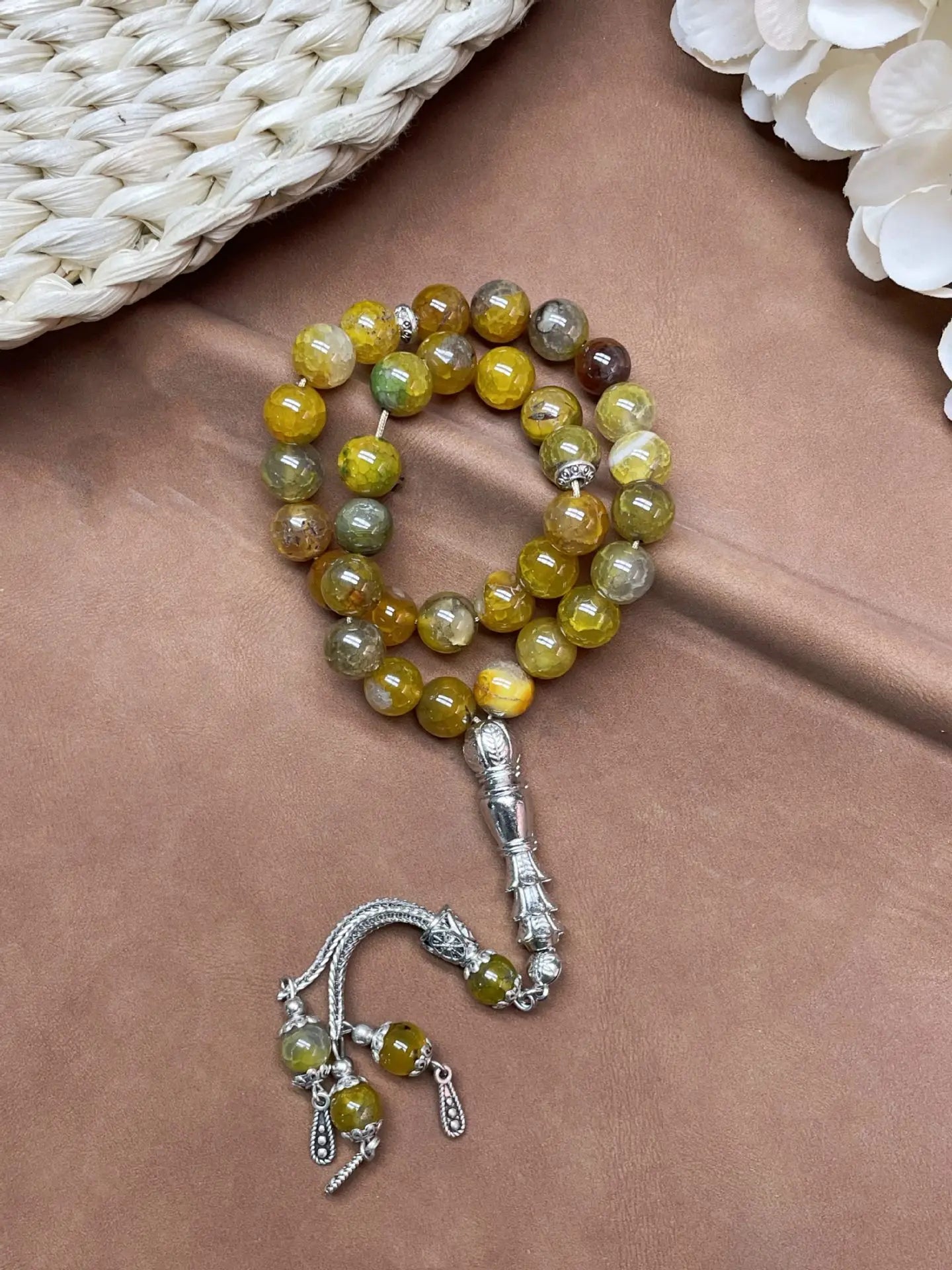 11pcs Islamic 33 Beads Glass Tasbih Arabic Prayer Misbaha Sebha Bracelet Hand Chain Muslim Rosary Jewelry for Men Women Gift