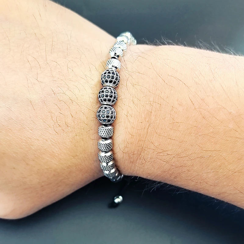 Luxury Royal Golden CZ Ball Man Bracelet Stainless Steel Beads Hand Jewelry Boy Gift