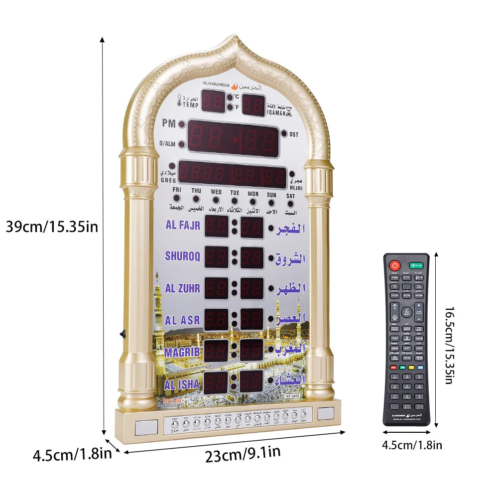12V Azan Mosque Prayer Clock Islamic Mosque Azan Calendar Muslim Prayer Wall Clock Alarm Ramadan Home Decor Remote Control