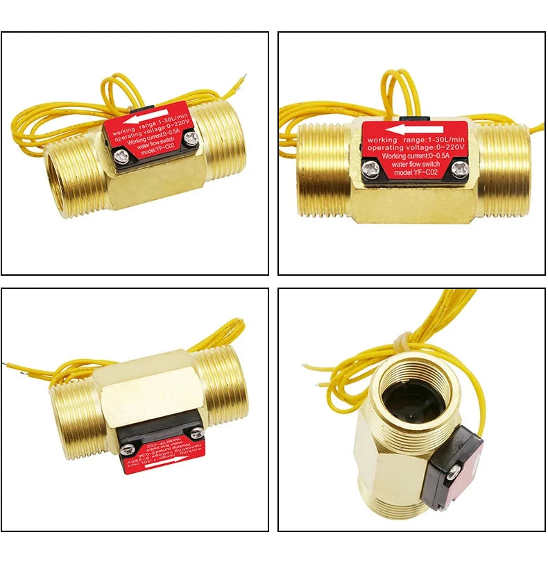 1/2" 3/4" Flow Switch Brass Male thread DN15 DN20 Liquid Water Sensor With filtermesh 0-220V