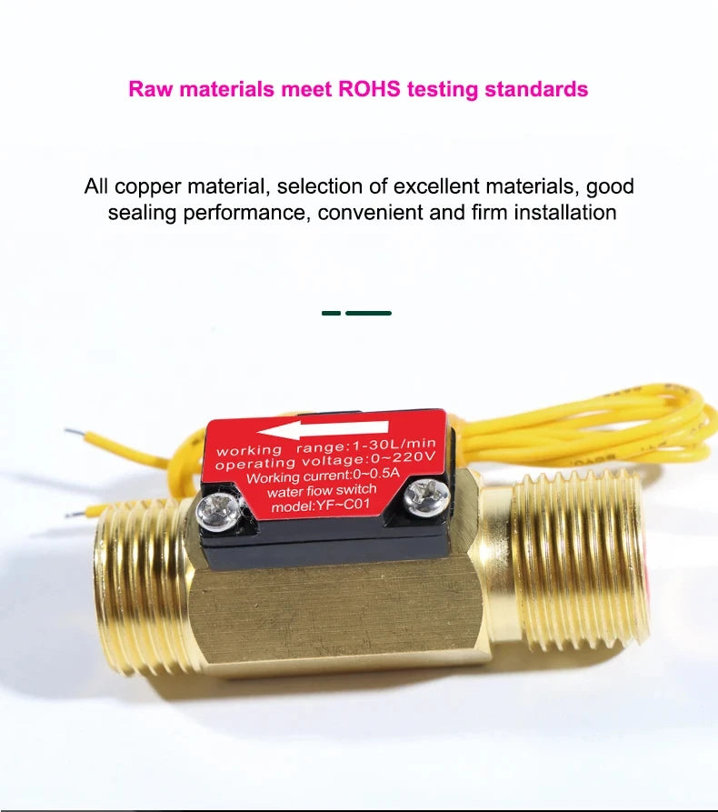 1/2" 3/4" Flow Switch Brass Male thread DN15 DN20 Liquid Water Sensor With filtermesh 0-220V