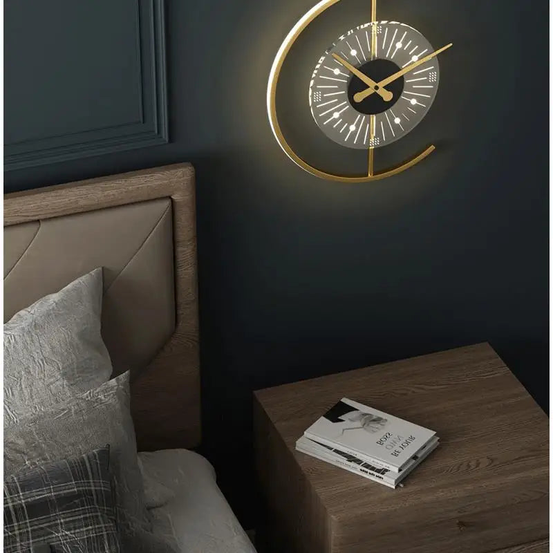 SANDYHA Nordic Clock Wall Lamp Living Room Background Wall Bedroom Headboard Light Modern Minimalist Decorative Lighting Fixture