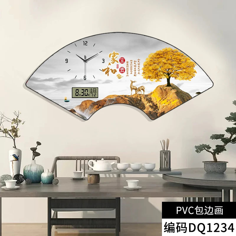 Fan-shaped Perpetual Calendar Electronic Clock Simple Wall Clock Living Room Dining Room Decoration Lamp Picture Clock