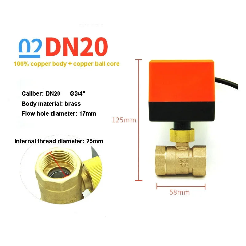 AC220V DC12V 24V Brass Electric Thread Ball Valve DN15 DN20 DN25 DN32 DN40 2-way 3-wire Solenoid Water Valve with Actuator