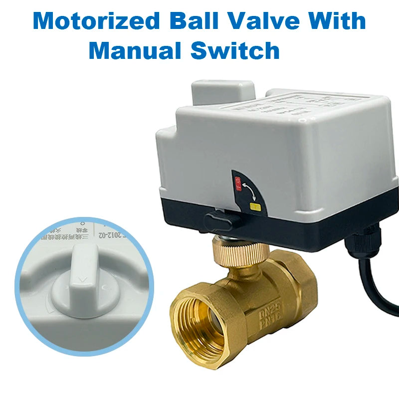 1/2“ 3/4” 1“ 1-1/4” 1-1/2" Electric Ball Valve With Manual Switch AC220V DC12V DC24V 2-Way Brass Ball Valve With Actuator 3-Wire