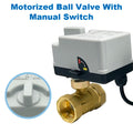 1/2“ 3/4” 1“ 1-1/4” 1-1/2" Electric Ball Valve With Manual Switch AC220V DC12V DC24V 2-Way Brass Ball Valve With Actuator 3-Wire