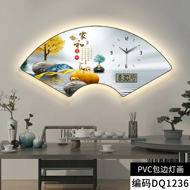 Fan-shaped Perpetual Calendar Electronic Clock Simple Wall Clock Living Room Dining Room Decoration Lamp Picture Clock