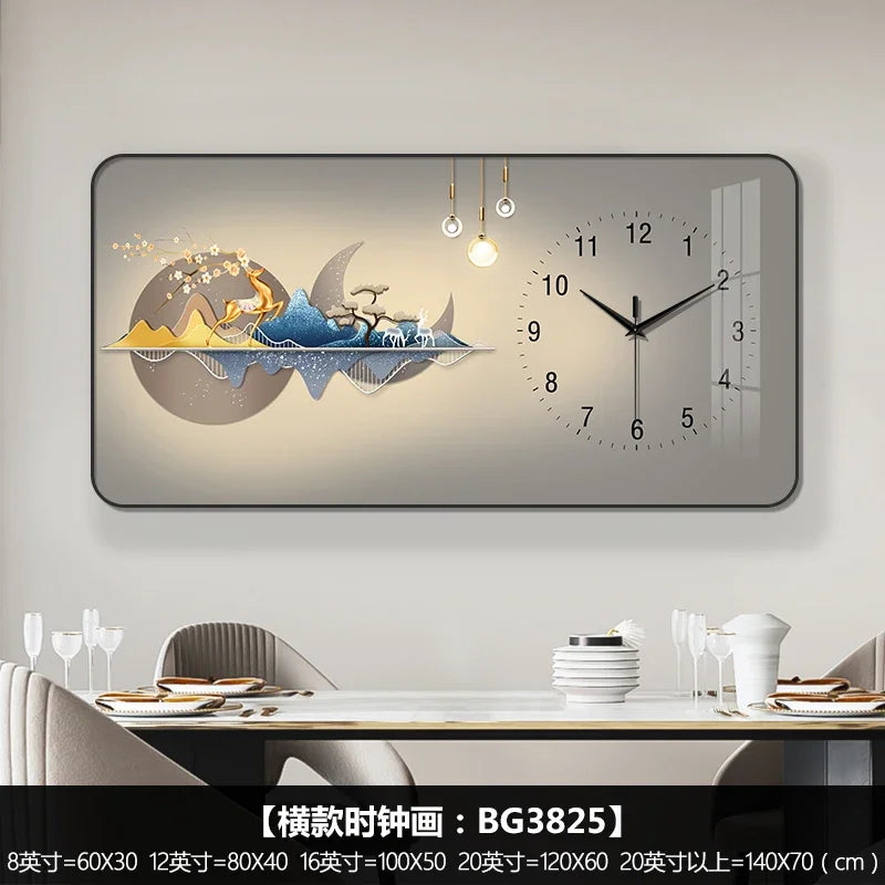 Nordic Light Luxury Clock Wall Clock Living Room and Restaurant Decoration Painting Light and Shadow Elk Perpetual Calendar