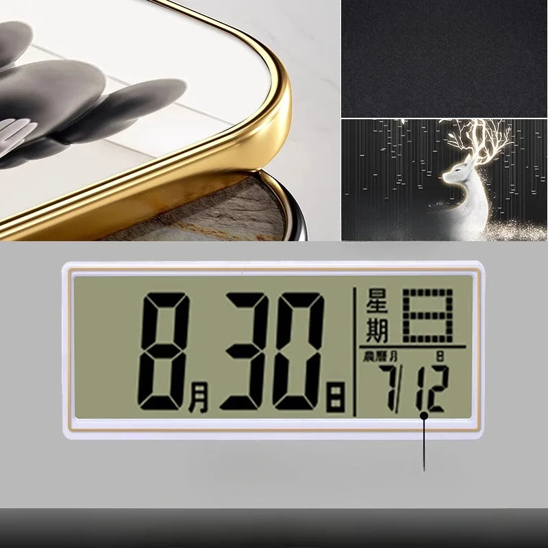 Nordic Light Luxury Clock Wall Clock Living Room and Restaurant Decoration Painting Light and Shadow Elk Perpetual Calendar